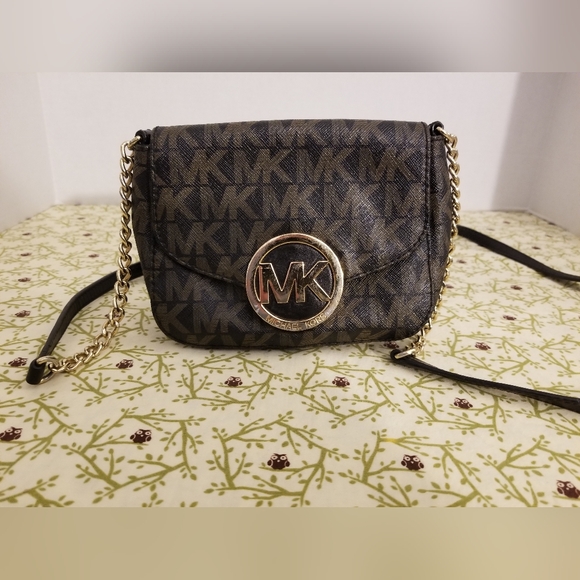Michael Kors Handbags - Michael Kors Brown MK Logo Crossbody Bag Gold Chain Small Brown Purse